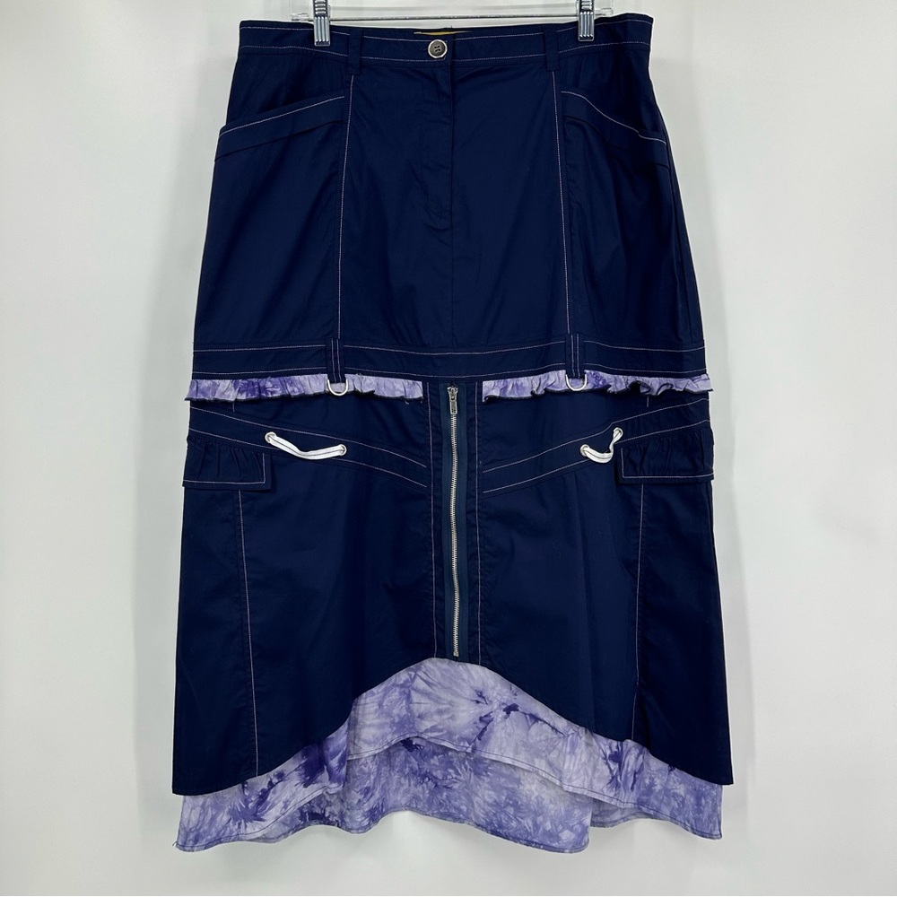 Donna by Donna Vinci Nautical Midi Skirt Cotton Navy Blue Size L